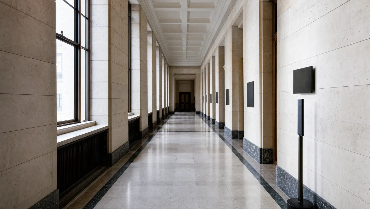 Corridor d'édifice gouvernemental aux finis de pierre